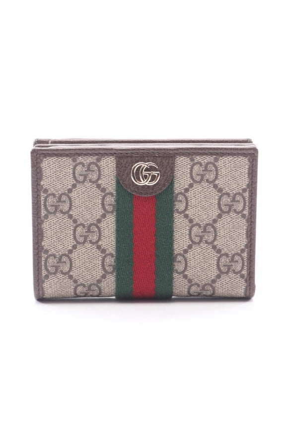 Pre-Owned Gucci Ophidia Small Wallet GG Supreme Bi-fold Leather Women's Beige Brown Multicolor...