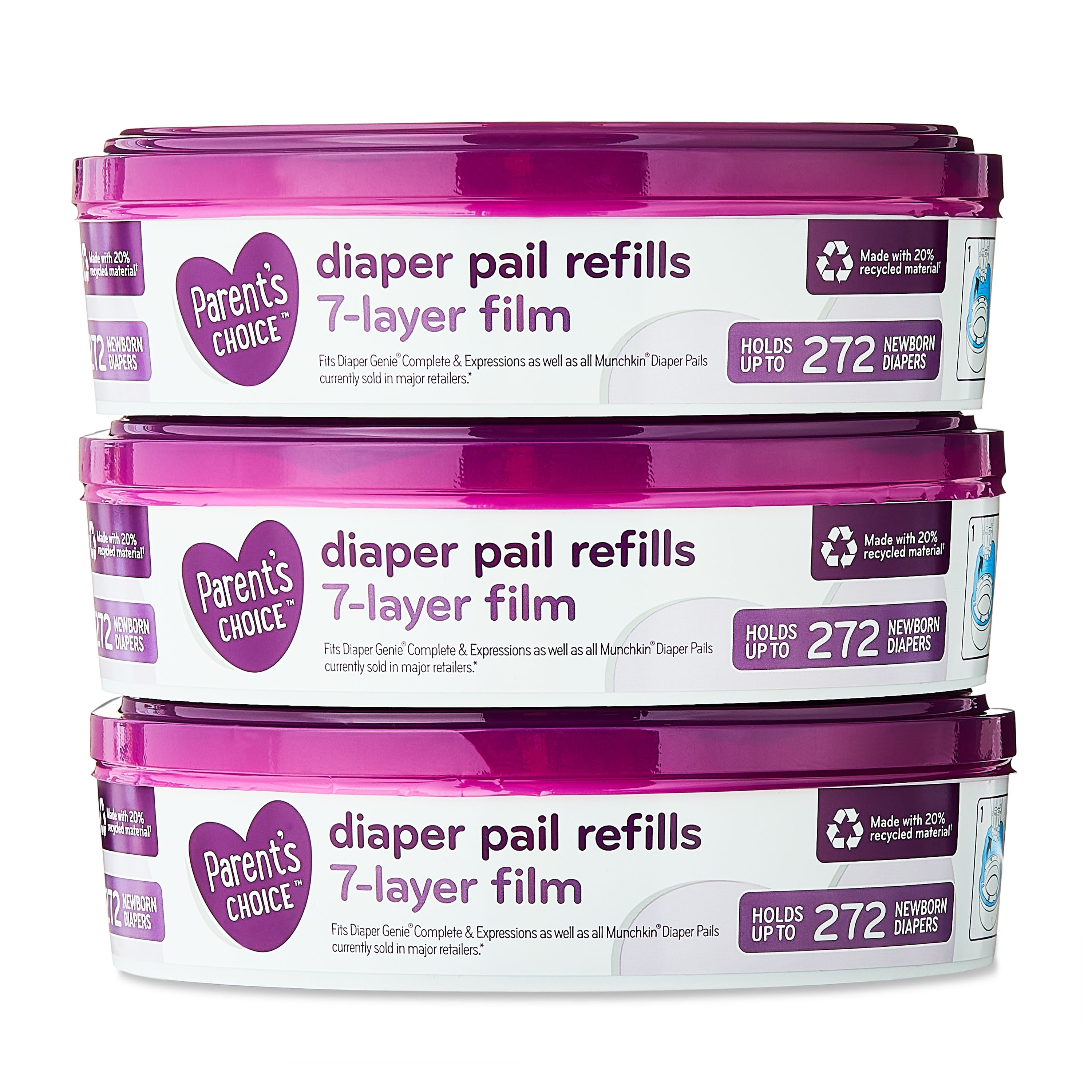 Parent's Choice Diaper Pail Refills, Holds up to 816 Newborn Diapers, 3 Count