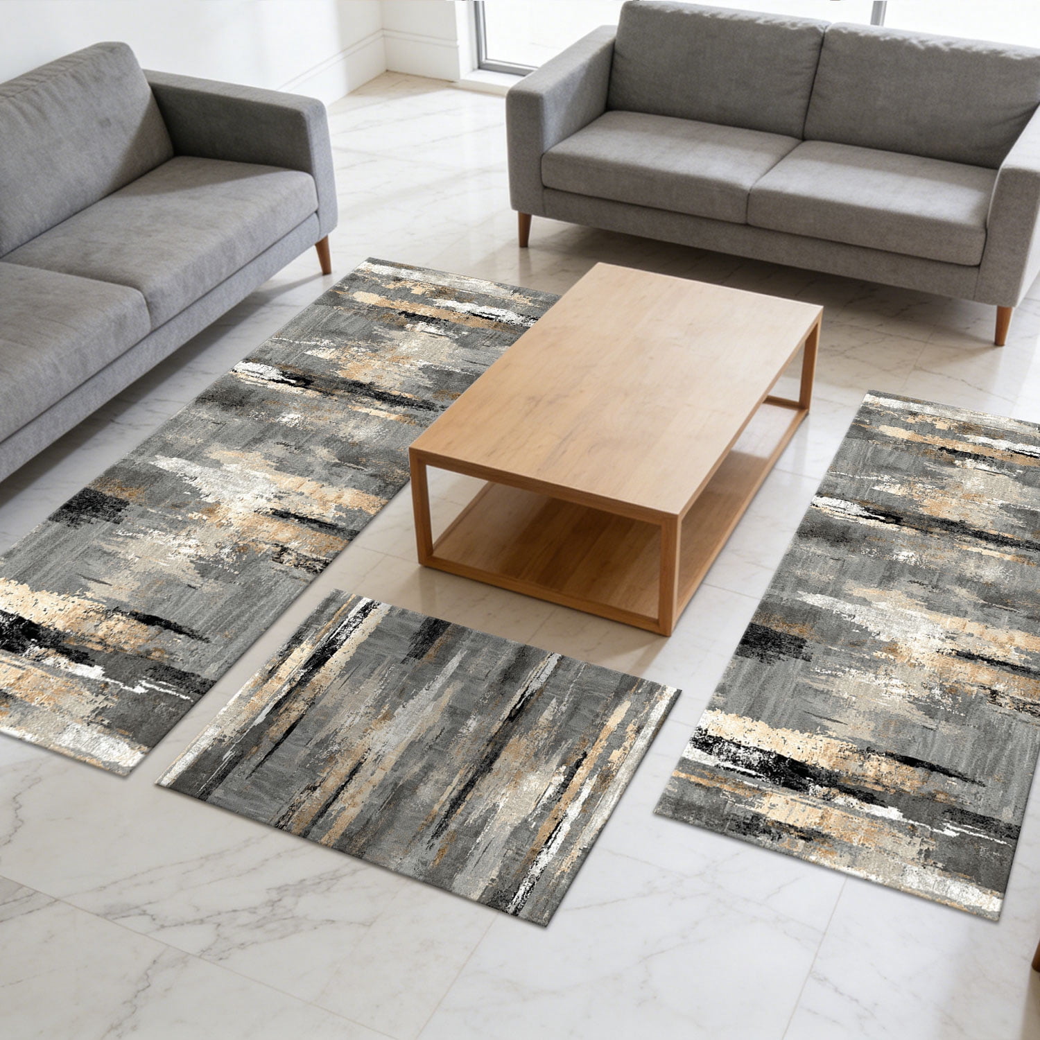 Three-Piece Kitchen Rug Set, Abstract Pattern Kitchen Hallway Rug, Soft And Comfortable, Suitable for Sinks, Floors, Entrances, Hallways, Bathrooms