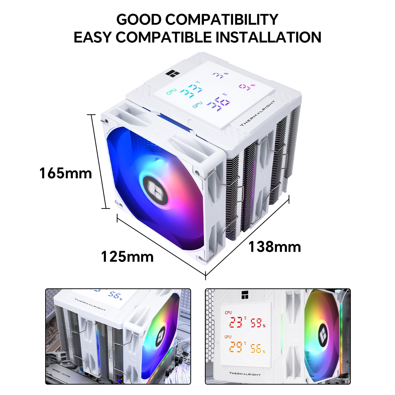 Peerless Assassin 120 Digital White ARGB CPU Air Cooler, Top Cover Digital Temperature Screen,6 Heatpipes | 1850RPM PWM Fans, for AM4/AM5,Intel LGA115X/1200/1700/1851