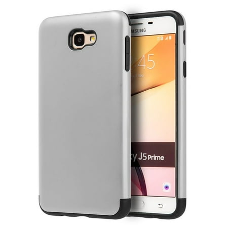 DreamWireless Dual Layer Hybrid Hard Plastic/Soft TPU Rubber Case Cover For Samsung Galaxy J5 Prime/On5 (2016), Silver