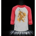thumbnail image 2 of Shop4Ever Men's Bigfoot Pilgrim Turkey Pumpkin Thanksgiving Sasquatch Raglan Baseball Shirt XXX-Large Heather Grey/Red, 2 of 4