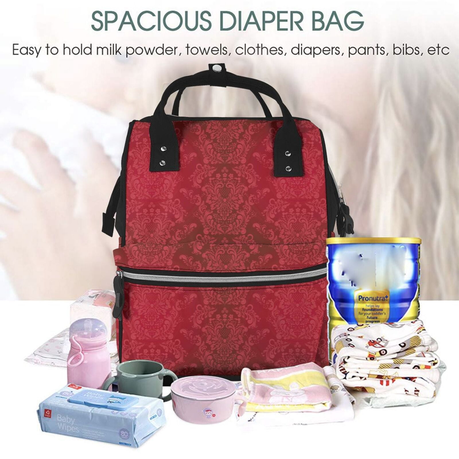 Ratiio Vintage Burgundy Mummy Backpack - Waterproof Twill Canvas, Large Capacity Diaper Bag with Multiple Pockets and Adjustable Straps