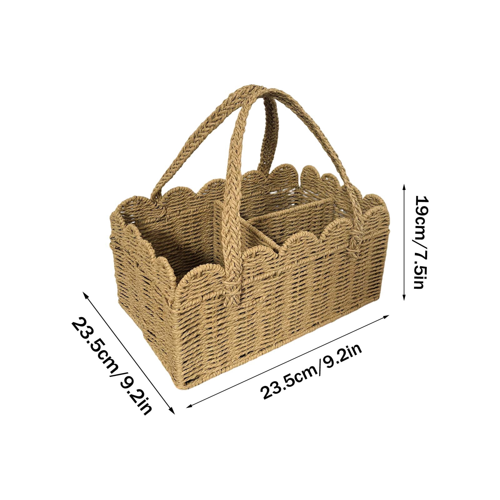 Rattan Diaper Caddy, Woven Paper Rope Storage Basket with Removable Divider, Portable Car Organizer, Newborn Shower Gift