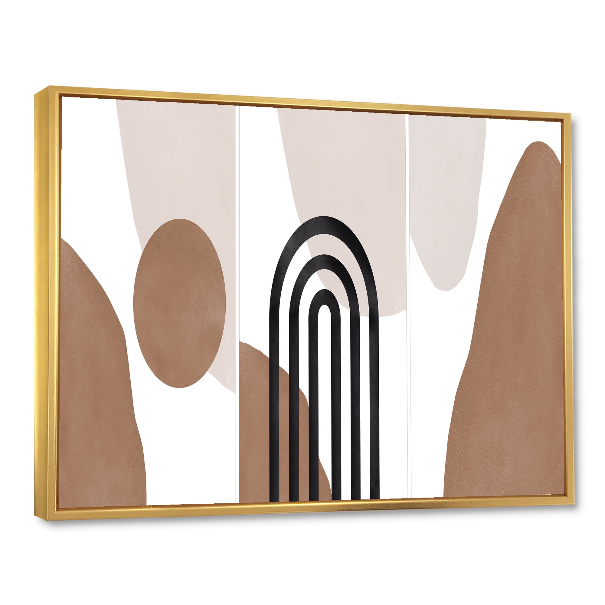 Designart 'Abstract Shapes in Ivory and Terracotta Shapes II' Modern Framed Canvas Wall Art Print