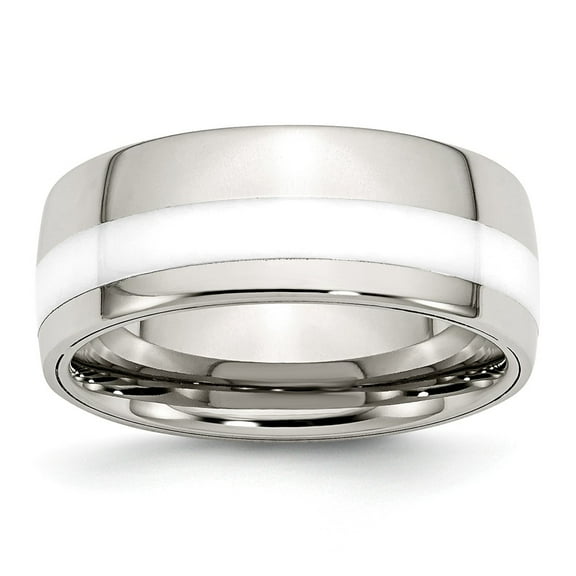 White Stainless Steel Ring Band Wedding Ceramic Polished Inlay 9.00mm