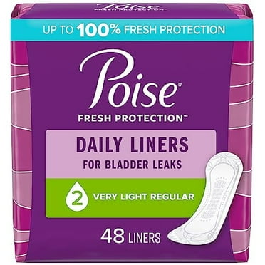 Poise Daily Incontinence Panty Liners, 2 Drop Very Light Absorbency, Regular, 48 Count of Pantiliners, Packaging May Vary
