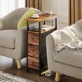 thumbnail image 2 of End Table with Charging Station, Narrow Side Table with 3 Fabric Drawers, Skinny Nightstand with LED Light, Slim Bedside Table for Bedroom, Living Room, Small Spaces, Rustic Brown, 2 of 16