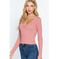 thumbnail image 3 of Saronite Basic Ribbed Knit Rayon Sweatheart Neck Long Sleeve Sweater Top, Pink (Women's), 3 of 4