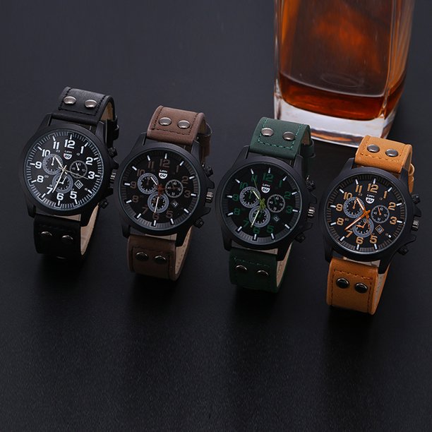 Fiudx Ofertas Flash Del Día Solo En Línea Relojes De Pulsera De Cuarzo Analógicos De Cuarzo Con Fecha De Cuero Militar Para Hombres