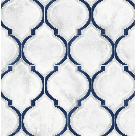 NextWall Marbled Ogee Peel and Stick Wallpaper Royal Blue & Carrara