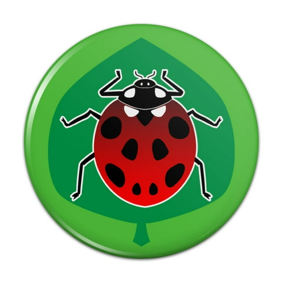 Red Ladybug on Green Leaf Ladybird Pinback Button Pin
