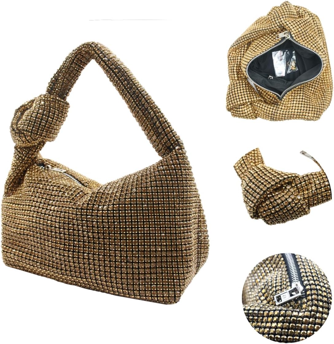 NANAHuang Bling Full Glitter Knotted Handbag for Women Crystal Rhinestone Hobo Dumpling Bag Diamond Evening Clutch Crossbody Bag