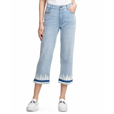 DKNY Womens Tie Dye-Hem Cropped Jeans Rinse 32