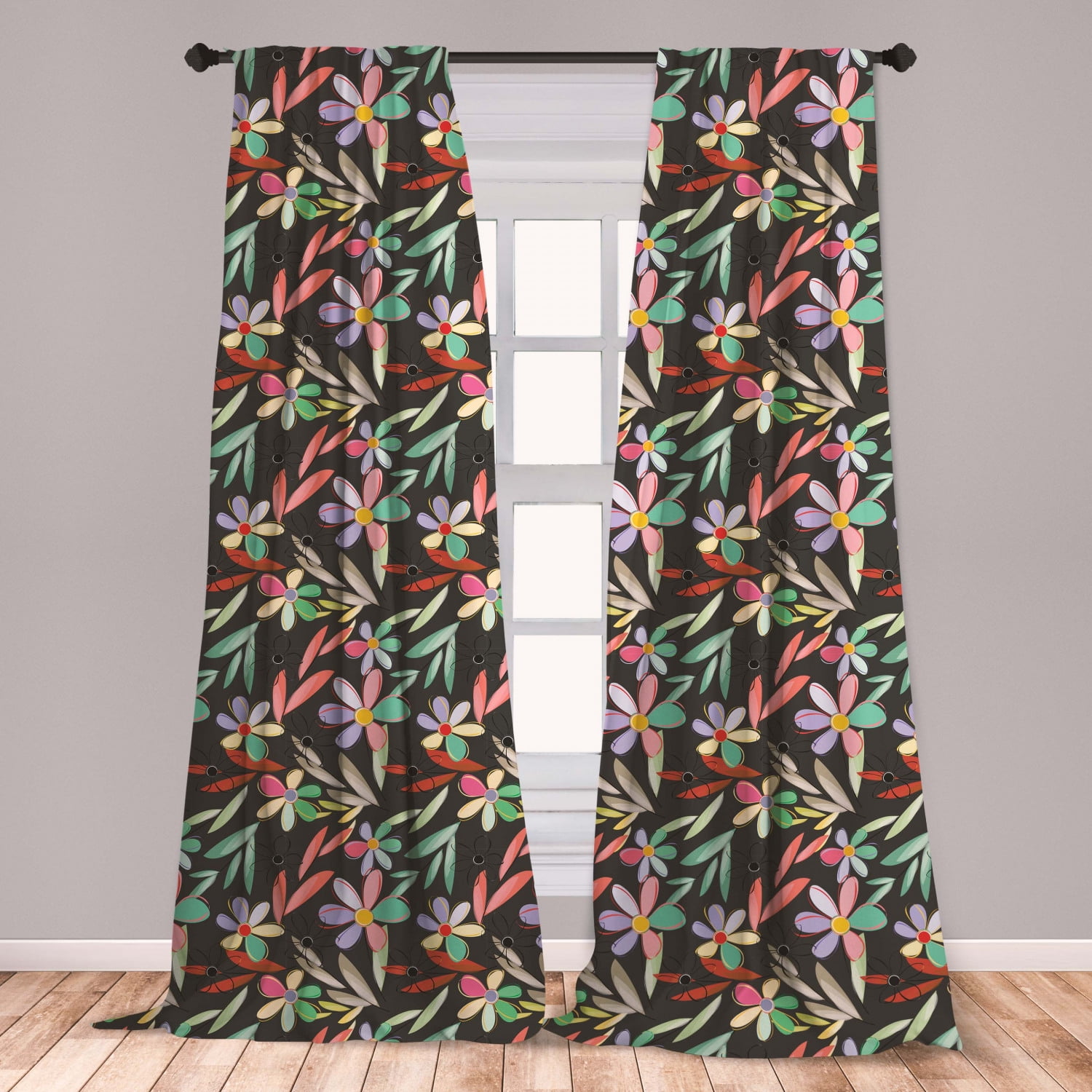 Floral Curtains 2 Panels Set, Colorful Spring Blooms with Vibrant