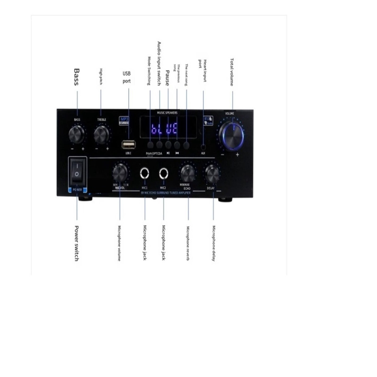 Amplifier AK55 Channel Rated Bluetooth Hifi AMP Music Player Support ,Bass & Treble Control