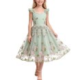 thumbnail image 2 of Girls Tulle Princess Dresses Trendy Embroidery Flower Lace Ruffle Spaghetti Gown for Pageant Wedding Birthday Party Graduation Dance Prom Green 7-8 Years, 2 of 6