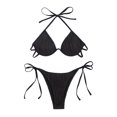 thumbnail image 4 of Honeeladyy Womens Textured Bikini Set Thong String Two Piece Swimsuits Double Shoulder Straps Swimwear with Adjustable Buckle Black L, 4 of 7