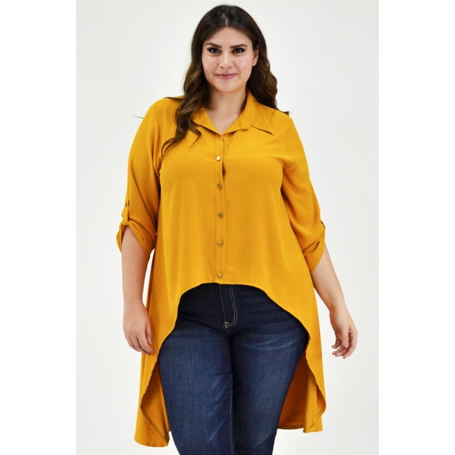 Maxiblusa asimétrica Roman Fashion Tallas Extras 1060 Mostaza ocre 40
