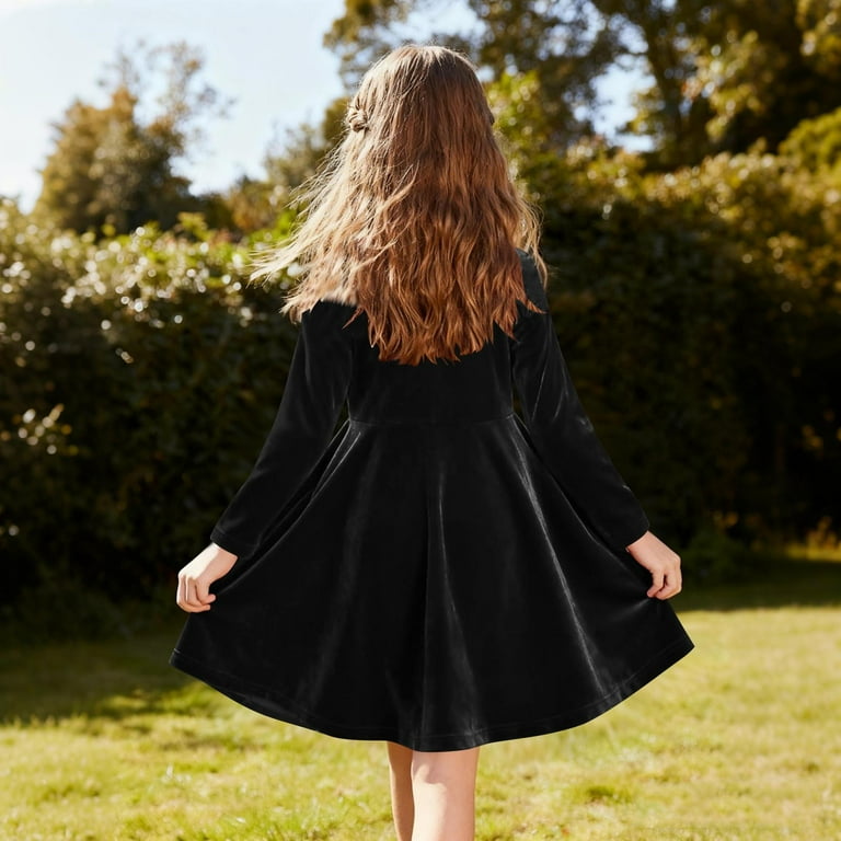 Gytharion Teen Girls Velvet Dresses Winter Soft Comfy Long Sleeve Crew Neck  Holiday Party Dress Flowy A-Line Swing Princess Dresses for Girls, Size 