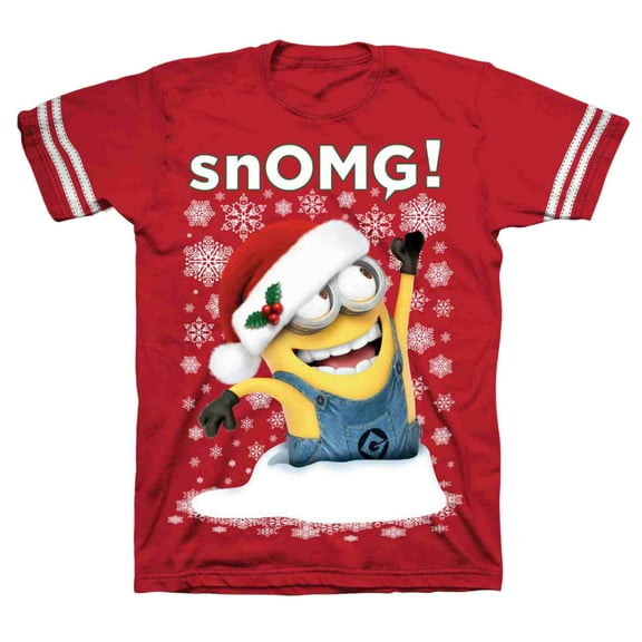 Despicable Me Boys Red SNOMG! Minion Christmas Holiday T-Shirt XS