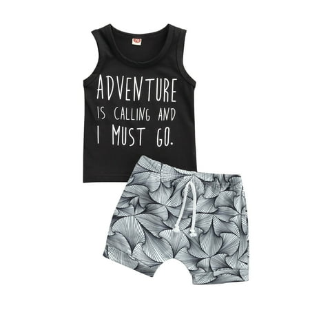 

0-3Y Summer Baby Boys Clothes Sets 5 Style Sleeveless Letter Printed Vest Tops Beach Shorts 2pcs