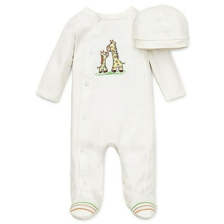 UPC: 0883953093004 | Little Me Giraffe Preemie 2-Piece Footie and Hat Set in Ivory
