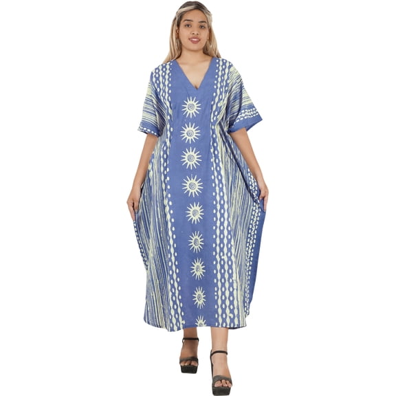 HAPPY BAY Women's Summer Relaxed Fit Caftan House Sleep Shirt Loungewear Dashiki Dresses for Women 2X-3X Royal, Sun