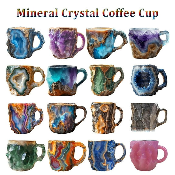 WKSCLPAI Mineral Crystal Coffee Mugs, Handmade Double-Walled Resin & Stainless Steel Inner Liner Crystal Mugs, New Elegant Multi Colored Mug Best Friend Birthday Gifts,E