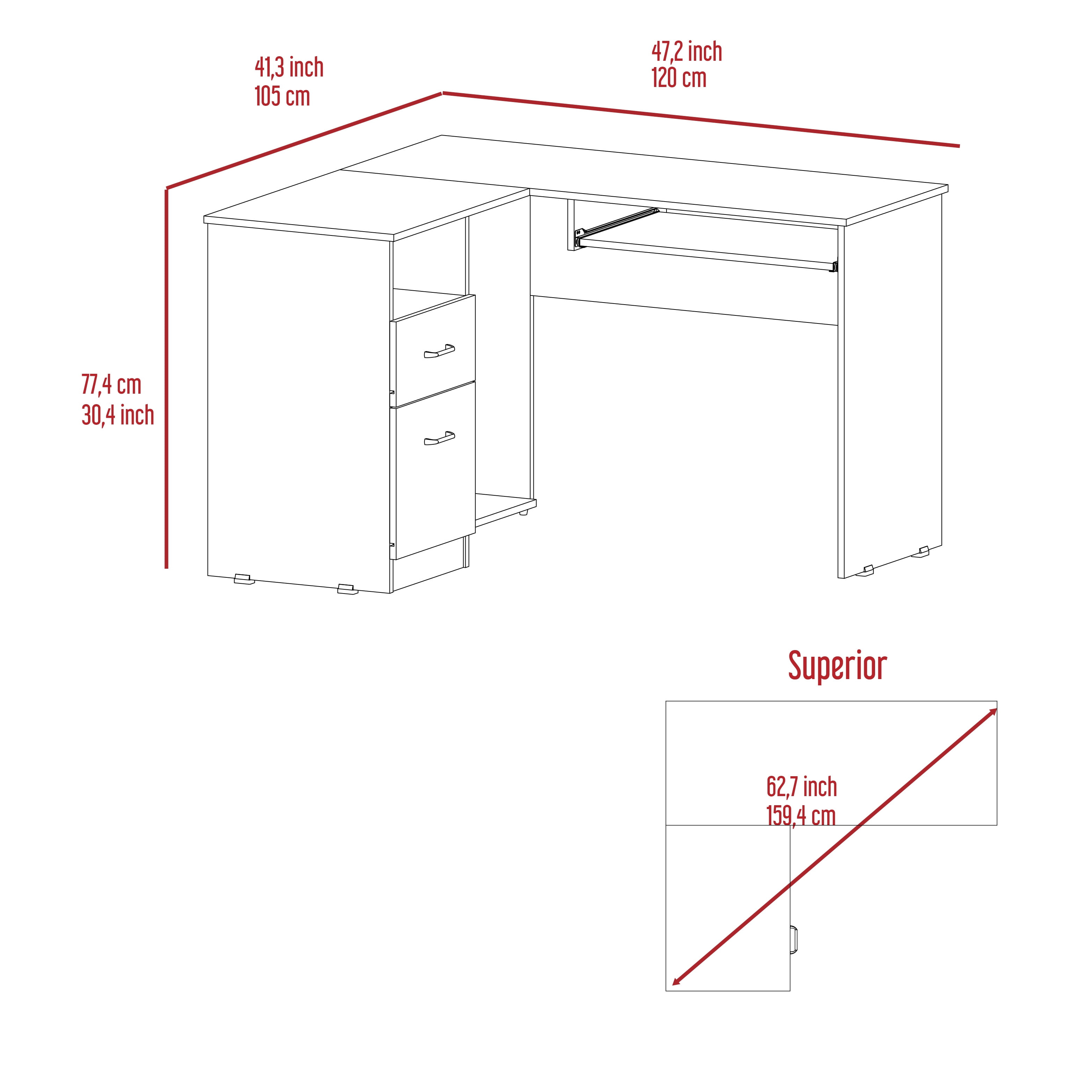 Raleigh 88 Inch L Shaped Desk with Two Drawers and CPU Storage