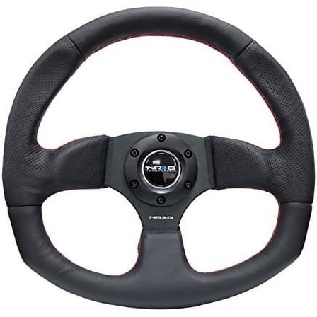 NRG Innovations NRG-RST-009R-RS Reinforced Steering Wheel Black Leather Steering Wheel with Red Stitch