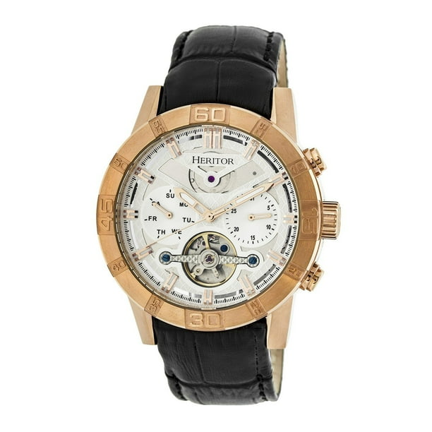 Reloj HERITOR Hannibal Semi-Skeleton para Hombre Cuero Negro