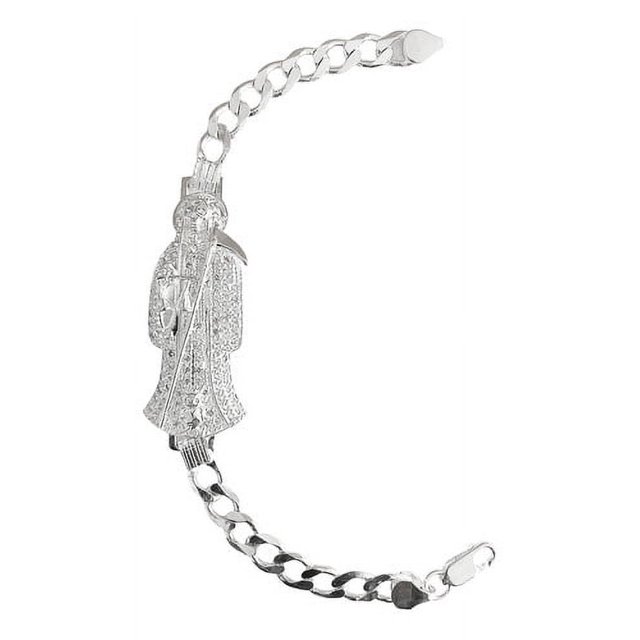 JOYARIS Pulsera Cuabana Santa Muerte Esclava Plata Ley 925 Talla Largo / Ancho 20 cm x 7.5 mm PT-0000915
