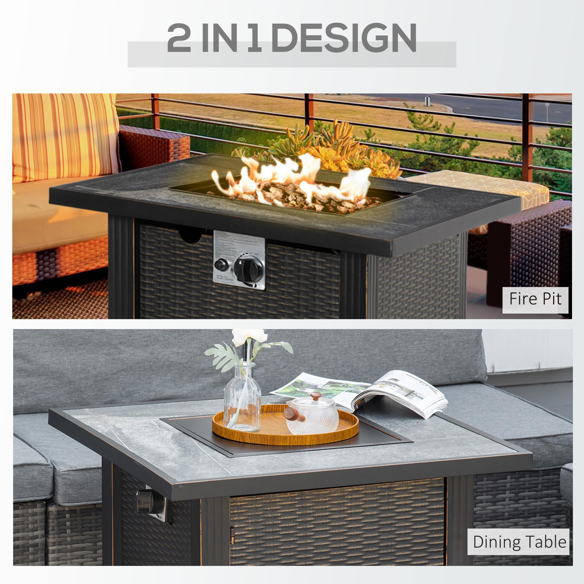 Kadyn 30" Outside Fire Pits with Ceramic Tabletop, Lid and Lava Rocks & Rain Cover, Smokeless Fire Pit with 50,000 BTU Auto-Ignition for Backyard, Black