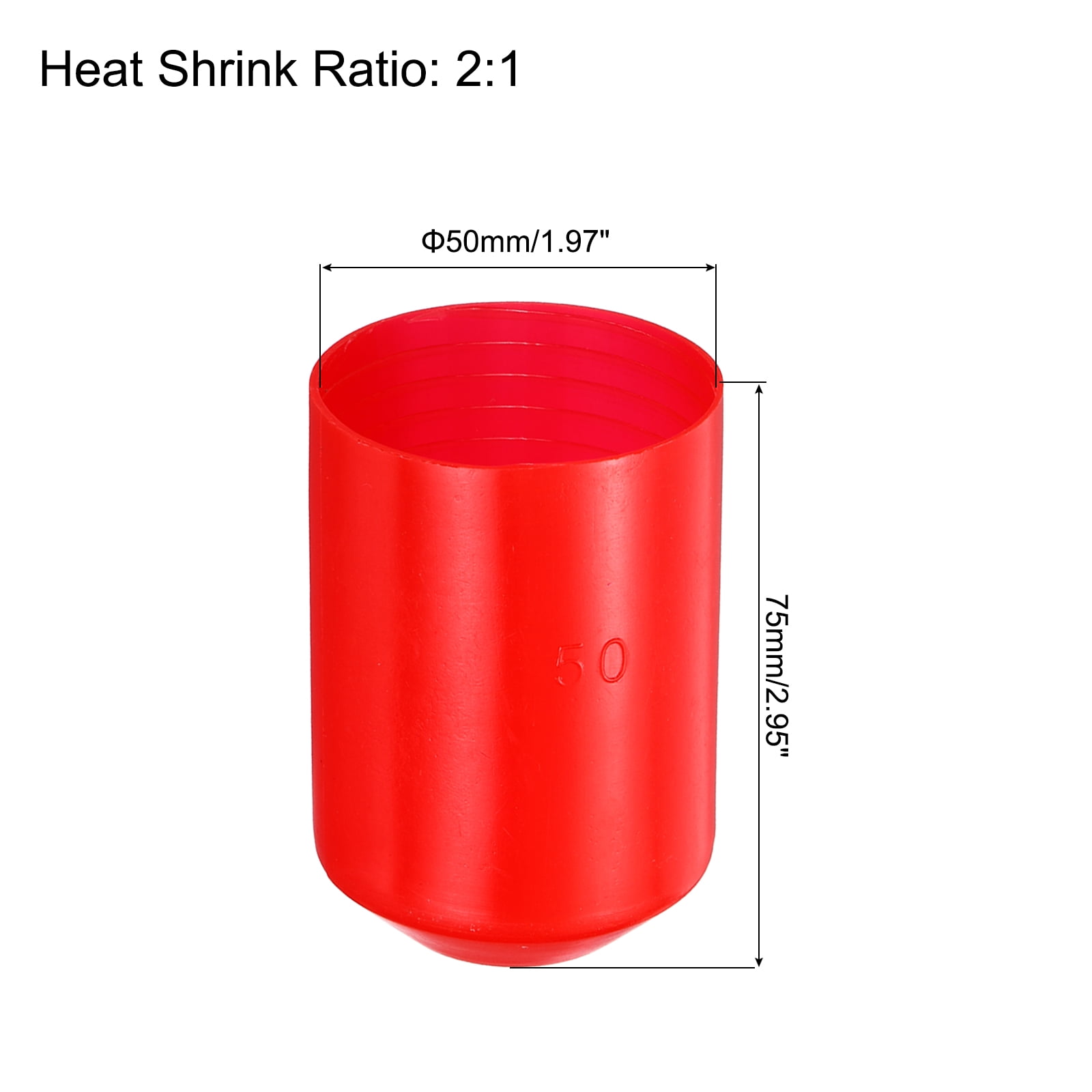 50Pcs Heat Shrink End Cap 50mm ID x 75mm l 2:1 Ratio Waterproof Electrical Wire Wrap Heat Shrink Tubing Caps Lined Sealed for Wire Cable, Red