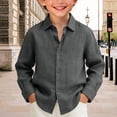 thumbnail image 2 of Blekii Boys Long Sleeve Button down Shirt Casual Collar Cotton Linen Solid Top, Dark Gray, 140, 2 of 4