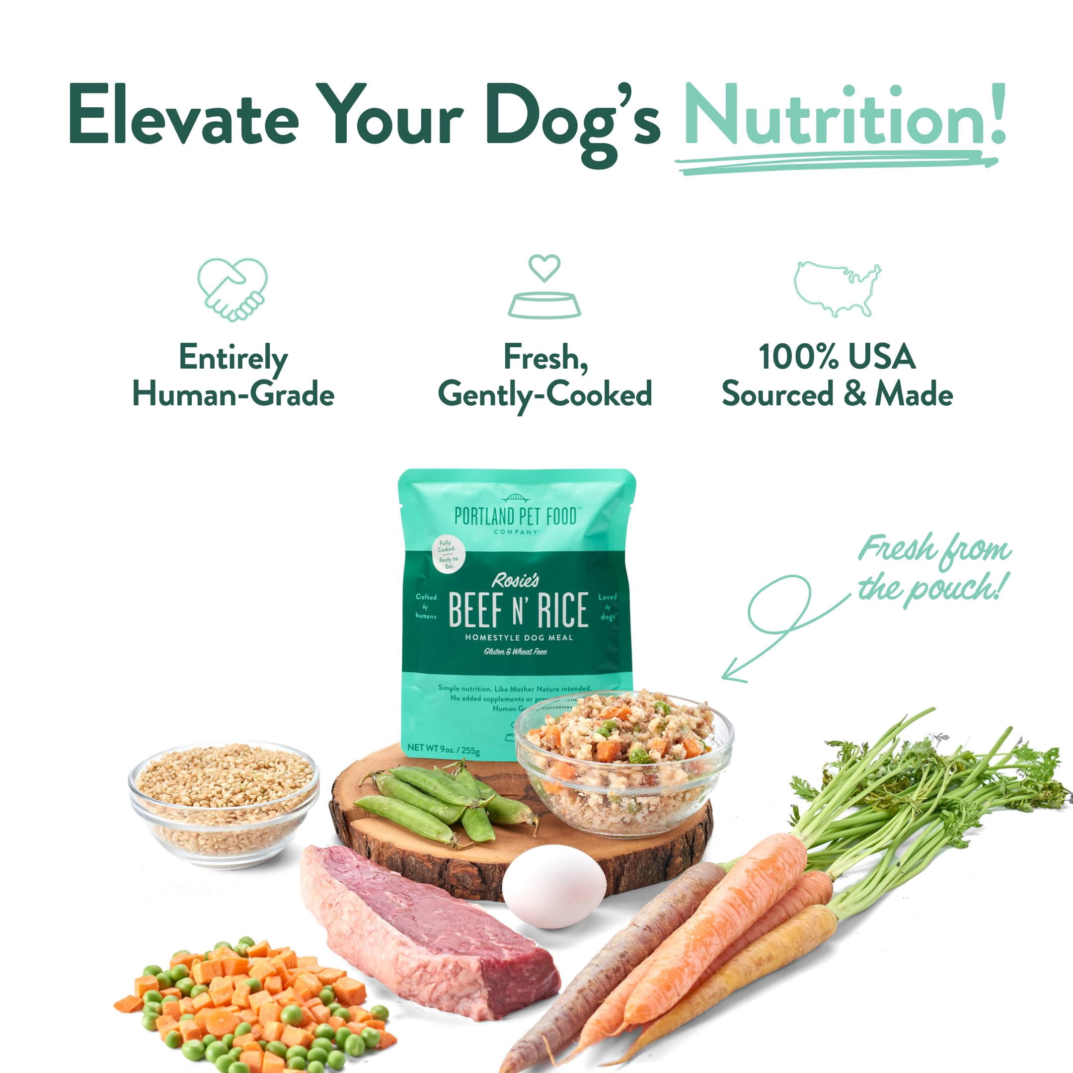 Portland Pet Food Company Fresh Dog Food Pouches, Wet Pet Meal Topper Mixers & Meals - Large & Small Dogs, Puppy to Seniors - Human-Grade, Gluten-Free - Made in The USA - 8 Pack