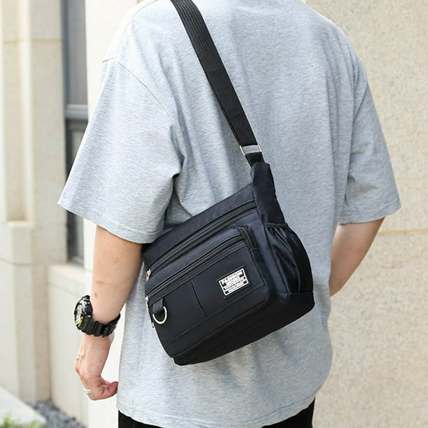 Bandolera para hombres y mujeres - Bolsa de hombro para el pecho resistente al agua, bolso de viaje de 26x21x9cm con correa ajustable, tela oxford, negro/azul/gris/verde ejército
