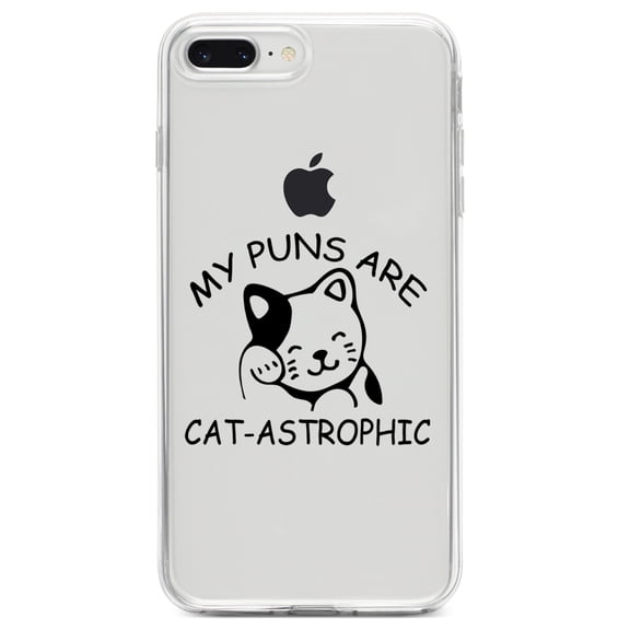 DistinctInk Clear Shockproof Hybrid Case for iPhone 7 PLUS / 8 PLUS (5.5" Screen) TPU Bumper Acrylic Back Tempered Glass Screen Protector - My Puns Are Cat-Astrophic