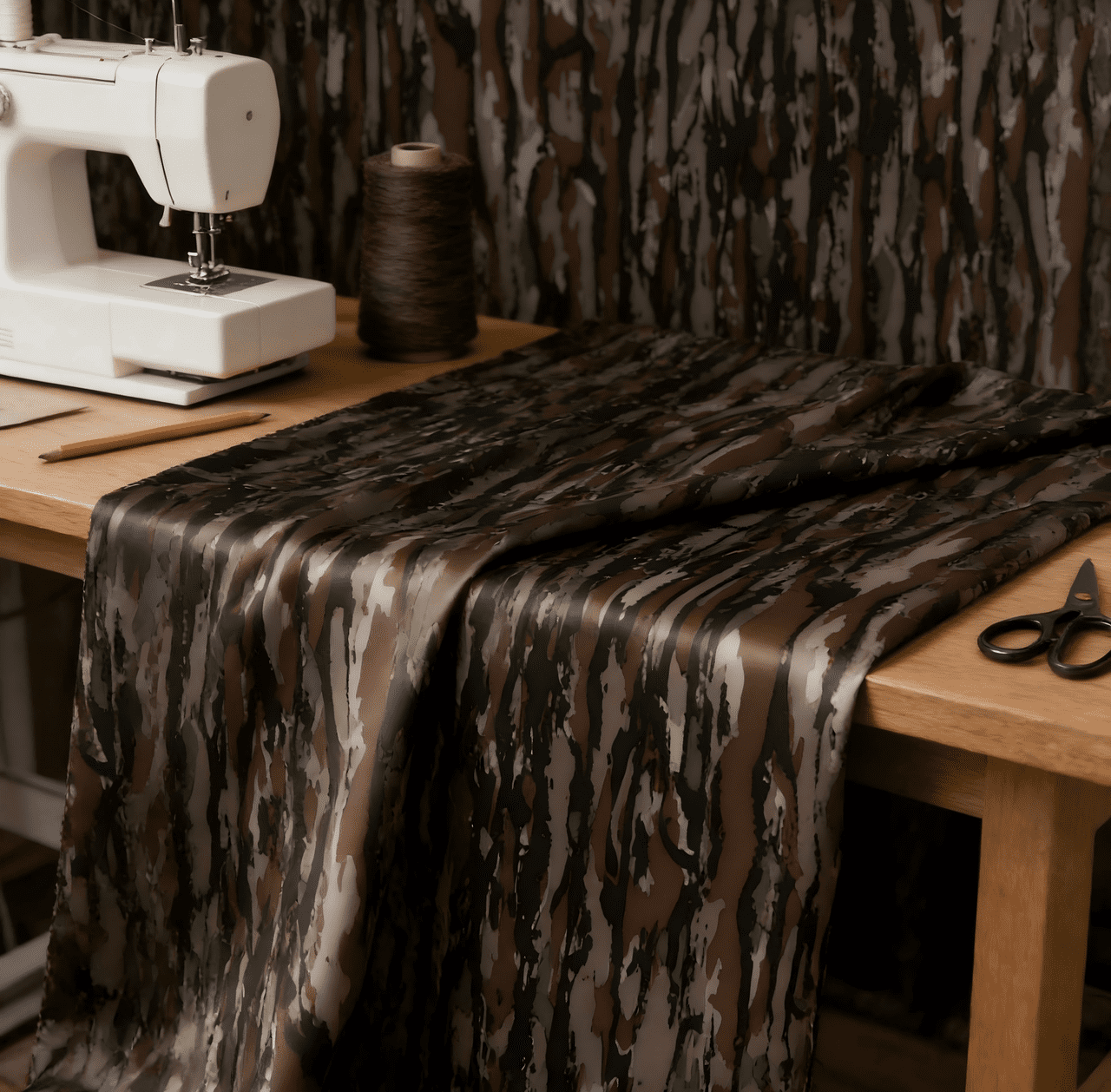 HBDesign 60 Inch Brown Green Camouflage Satin Fabric Polyester Camo Satin Material for DIY Crafts, Apparel, and Home Decor by The Yard(1 yard)