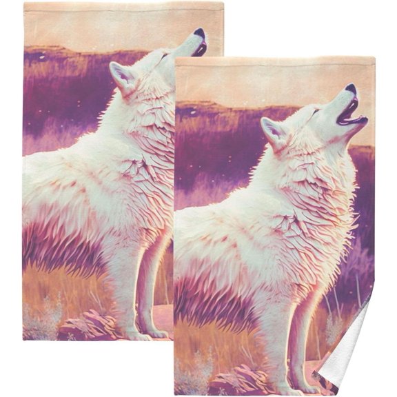 Coolnut White Wolf Bathroom Towels 2 Pieces 16×28 inches, Cotton Bath Towel Water Absorbent Lightweight Quickdry Towels for Bathroom Ktichen Travel Gym