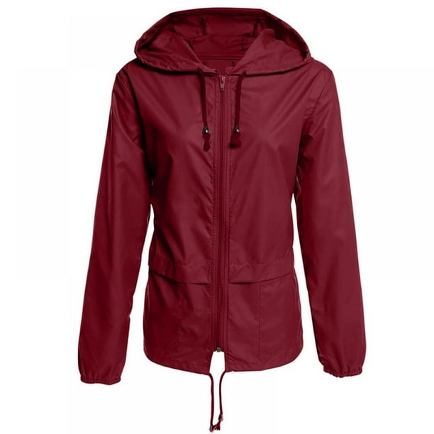 Womens Lightweight Raincoat Waterproof Packable Outdoor Hooded Rain Jacket Travel Jacket SXXL