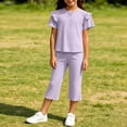 thumbnail image 2 of XYAIYT Outfit Sets for Girls 2-11 T Ruffle Short Sleeve Tops and Straight Leg Capri Pants Casual 2 Piece Sets, 2 of 6
