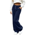thumbnail image 4 of BRELIL Women's Wide Leg High Waisted Ribbed Casual Lounge Pants Long Pajama Pants Fall Winter Fashion Outfits Loose Baggy Trousers for Party, Navy S, 4 of 9