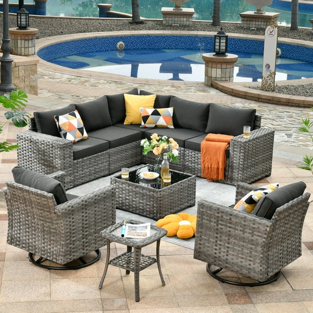 Ovios 9 Pieces Outdoor Patio Furniture with Swivel Rocking Chairs All