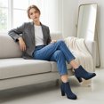 thumbnail image 5 of BLISSFUL STEP Women's Ankle Boots Chelsea Platform Chunky Heel Round Toe Faux Suede Boots Navy Blue 8, 5 of 7