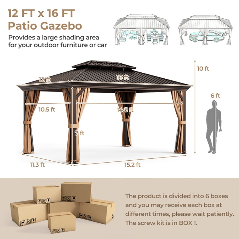 Aimee Lii 12' x 16' Double-Roof Hardtop Gazebo with Galvanized Steel Roof, Canopy Gazebo for Party BBQ Events, Coffee Aimee Lii 12' x 16' Double-Roof Hardtop Gazebo with Galvanized Steel Roof, Canopy Gazebo for Party BBQ Events, Coffee