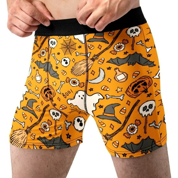 Halloween Themed Boxer Briefs for Men Bats Witches Pumpkins Ghost Slim Fit Underwear