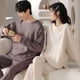 thumbnail image 5 of Pijama de manga larga con diseño de gofre para mujer, de algodón, para primavera y otoño, talla grande, sencillo, para parejas, para estar en casa, 5 of 5