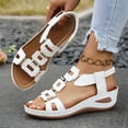 thumbnail image 3 of Rokment Women's Orthopedic Wedge Dressy Sandals with Arch Support Comfortable Platform Walking Summer Shoes Fashion Casual Metal Buckles Mules Slingback Mid Heels Dress Footwear White Size 8, 3 of 7